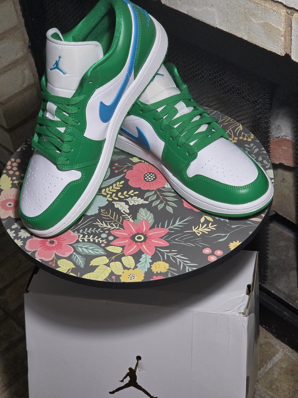 Brand New AJ-1 Low Sneakers in Green/White with Blue Swoosh - Picture 2 of 8